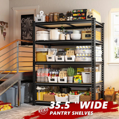 Beefy 2400 Lbs Garage Shelving System With 5 Adjustable Tiers Heavy Duty Storage Shelves in pantry, items organized
