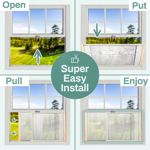 Adjustable Horizontal Window Screen Two Pack Fits 25 To 45 Inches Wide And 18 Inches High With Galvanized Rails Varnished Wood Ends