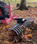 Tow Behind Landscape Rake With 48 Inch Working Width, 17 Steel Tines, 2 Inch Receiver, Fits ATV UTV And 3 Point Hitch in use