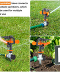 3 Pack Pulsating Sprinklers With Metal Spike 360 Degree Adjustable Rotating Impact Sprinkler In Use On Lawn