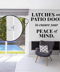 Two Way Sliding Door Safety Latch installed on patio door with view of pool in background, focus on childproof lock feature.