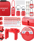 Pro Grade Lockout Tagout Kit With 4 Safety Padlocks, 3 Lockout Hasps, Ball Valve Lockouts, kit bag, LOTO tags, and nylon ties.