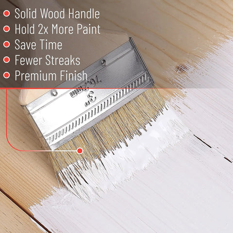Six Pack Three Inch Chip Paint Brushes With Thick Natural Bristle For Holding More Paint Perfect For Latex Or Oil Based Paints