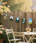 Dope 20 Pack 4x6 Inch Aluminum Sublimation Photo Blanks decoratively hung on a wooden fence with flowers around.
