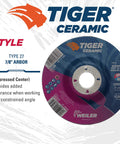 Ceramic Type 27 Grinding Wheel 5 by One Quarter Inch CER24R Seven Eighths Arbor Self Sharpening Alumina Grain packaging