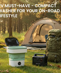 Totally Foldable Hella Portable Washing Machine With Heavy Duty Spin Basket And Three Fast Wash Cycles Super Compact 16 Liter Mini Laundry Drum for RV use outdoors.