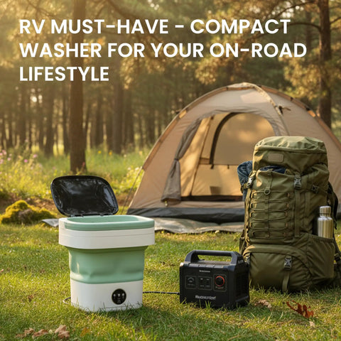 Totally Foldable Hella Portable Washing Machine With Heavy Duty Spin Basket And Three Fast Wash Cycles Super Compact 16 Liter Mini Laundry Drum for RV use outdoors.