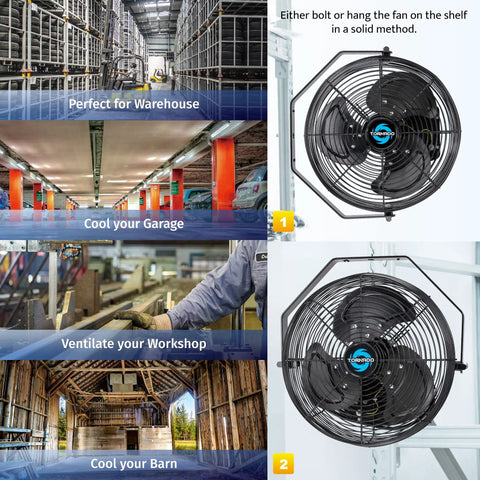 Beefy 12 Inch Outdoor Water-Resistant High-Velocity Wall Mount Fan IPX4 Weatherproof Metal Construction 3 Speed cETL