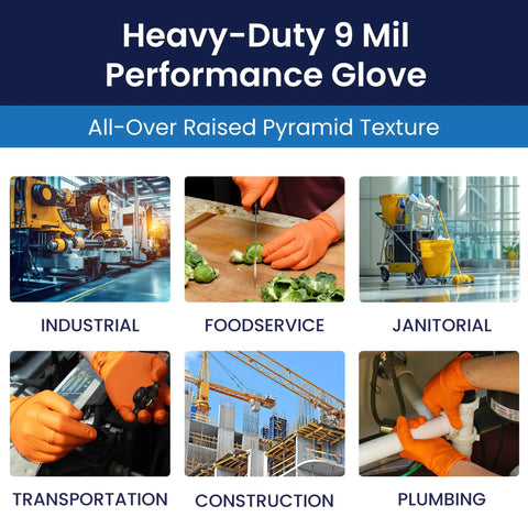 ProWorks Catch Disposable Nitrile Gloves 9 Mil Heavy Duty Work Gloves With Raised Pyramid Grip And Textured Palm For Superior Grip Latex Free Powder Free Pack Of 100 Medium Orange