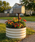 Three Piece Round Galvanized Raised Garden Bed Kit Each 2x2x1 Ft Outdoor Metal Planter Box For Vegetables And Flowers Rust Resistant White Finish Weatherproof Construction under mailbox with flowers.