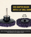11 Piece 3 Inch Diameter Abrasive Stripping Brush Wheel Set With 10 Quick Change Discs and 1/4 Inch Drill Backing Pad