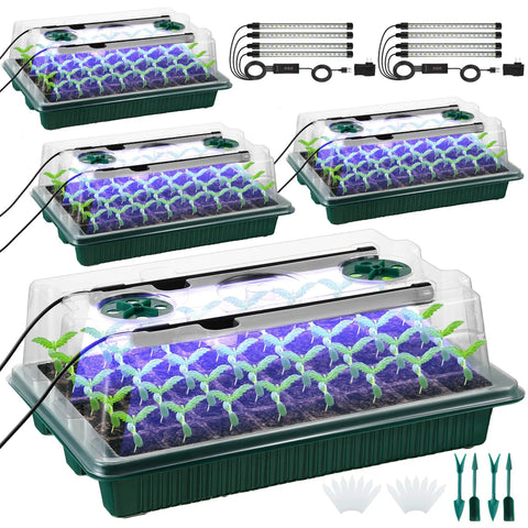 4 Pack Seed Starter Tray With Grow Light, 80 Cell Indoor Greenhouse Seed Starting Kit With Humidity Dome, Full Spectrum LED