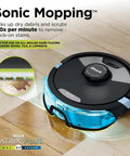 2In1 Robot Vacuum And Mop With Sonic Mopping And Matrix Clean Boss Level Cleaning Self Empty Base shown on hardwood floor