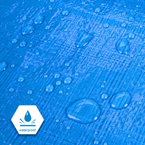 Close-up of Finished Size 14x20 Feet Multipurpose Poly Tarp Cover 5 Mil Blue Heavy Duty Weatherproof Tarp with water droplets