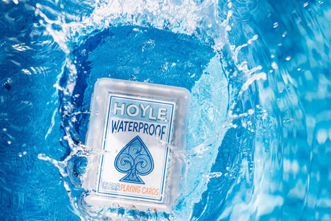 Waterproof Plastic Playing Cards Deck For Outdoor Fun Beach Pool Camping And Travel Games clear case submerged in water splash