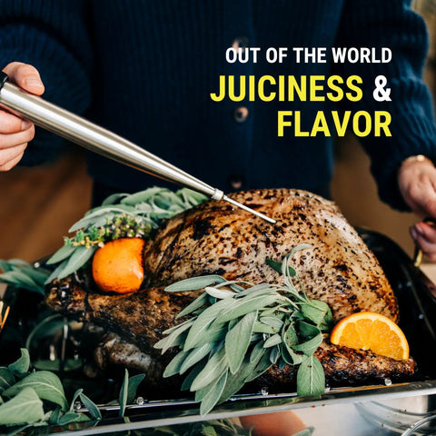 Juicy Thanksgiving Turkey Made Easy With This 5 Piece Turkey Baster Set used to flavor roast turkey with herbs and orange