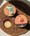 8 Piece Dope Cocktail Diamond Painting Coaster Set With Holder For Drinks And Coffee Table on woven mat