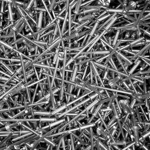 Bulk 1000 Aluminum Blind Rivets One Eighth Inch Diameter By A Quarter Inch Grip With Aluminum Mandrel Included in pile