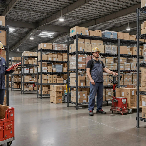 Massive 5 Tier Heavy Duty Metal Storage Shelving Unit 72.8 Inch Wide Wire Shelves With 1600 Lbs Total Weight Capacity For Garage Or Workshop Organization And Easy Clutter Busting in warehouse