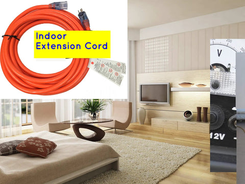 Heavy Duty Outdoor Indoor Extension Cord Fifty Foot 10 Gauge Three Conductor with Lighted Ends displayed in a living room.