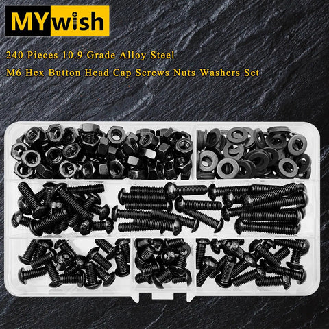 M6 Hardware Kit 240 Pieces Built Tough Alloy Steel Nuts Bolts With Button Head Socket Cap Bolts Flat Washers And Hex Wrenches