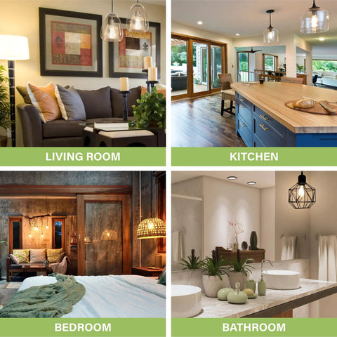 Cozy living room, kitchen, bedroom, and bathroom with Retro Edison Style E26 LED Bulbs 60W Equivalent Dimmable lighting.