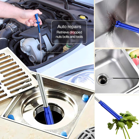 Flexible Claw Grabber Tool With LED Light 28 Inch Reach Retractable 4 Finger Gripper And 5Lb Magnetic Pickup Drain Snake Reacher For Auto Mechanics Plumbers And DIYers