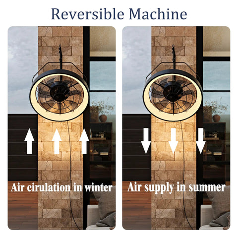 20 Inch Wall Mount Fan With Light And Dimmable 3CCT LED 6 Speeds Smart Remote showing air circulation in winter and summer