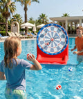 Kids playing with Inflatable Dart Board Pool Toy for Kids and Adults, Water Target Game Float Safe PVC, Backyard Beach Party Fun