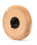Radial Bristle Disc For Deburring Finishing Coating Removal And Polishing, Three Eighths Inch Thick, 40 Per Inner 80 Per Case, Ceramic Abrasive Grain Delivers Aggressive Cutting With Consistent Finish. Image of a radial bristle disc, showcasing side view with ceramic abrasive bristles suitable for industrial finishing.