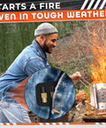 Man using 25 Pcs Striker Flint Replacements For Grills Stoves And Torches, 0.14 In Diameter Steel Flint Replacement in rain