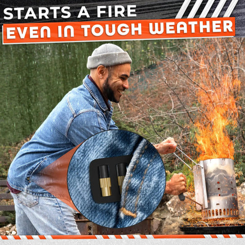 Man using 25 Pcs Striker Flint Replacements For Grills Stoves And Torches, 0.14 In Diameter Steel Flint Replacement in rain