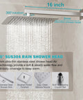Brushed Nickel Shower System With 10 Inch Rain Showerhead, showing rainfall, stainless steel arm, and handheld spray detail.