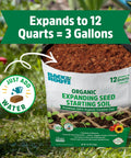 Organic Seed Starting Block Expands to 12 Quarts, All Purpose Potting Mix For Veggies Herbs And Flowers, Balanced PH, peat-free bag