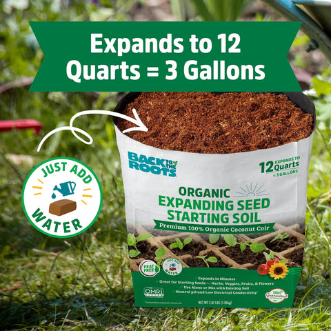 Organic Seed Starting Block Expands to 12 Quarts, All Purpose Potting Mix For Veggies Herbs And Flowers, Balanced PH, peat-free bag