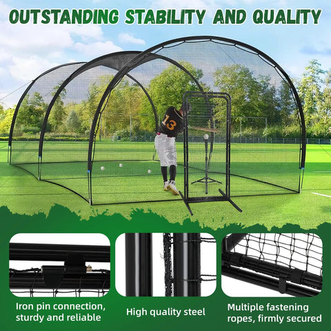 Heavy Duty Baseball Batting Cage Door With Freestanding Steel Frame For Easy Access installation view with player inside