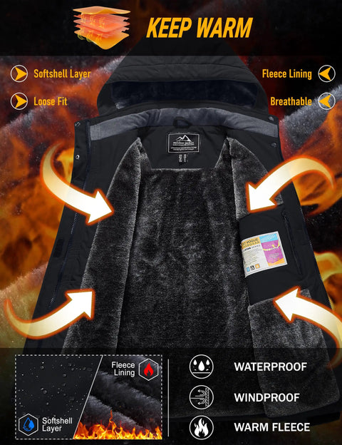 Waterproof Insulated Ladies Ski Jacket With Hood For Cold Weather Snowboarding Snow Coat Winter Jacket Black Warm Breathable Windproof Outerwear For Outdoor Adventures And Everyday Use with fleece lining detail