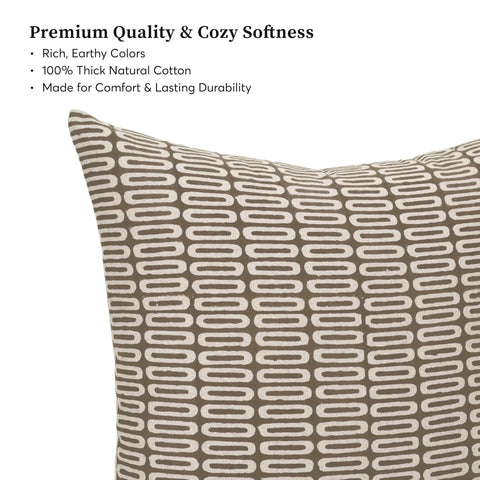Hand Block Print Throw Pillow Covers 20 By 20 Inches 2 Pack Artisan Made Neutral Cushion Covers For Sofa Bed Chair Home Decor Boho Vibe 100 Percent Cotton Indoor, gray patterned pillow cover close-up