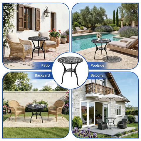 Cast Aluminum Outdoor Side Table With Umbrella Hole For Patio Garden Porch And Balcony Anti Rust Round End Table by pool