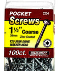 Wood Pocket Hole Screws Washer Head Torx Self-Tapping 7 By 1.5 Inches Coarse Thread Zinc Coated 100 Count packaging