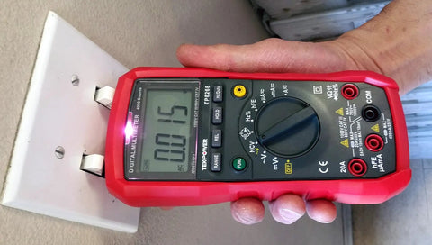 Person using Auto Range Digital Multimeter With NCV, Backlit LCD, Beast-Mode Readouts, Pro-Grade Features for AC voltage check
