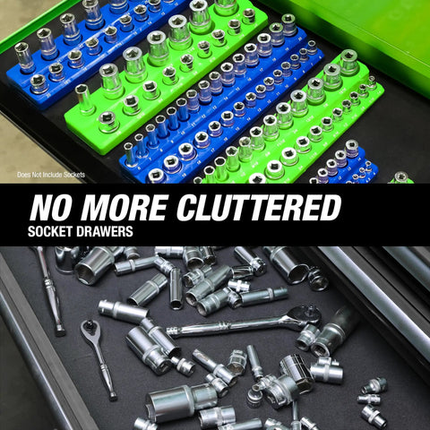 Three Piece Metric Magnetic Socket Tray Set Built Tough With Capacity For Up To 75 Sockets Magnetic Socket Organizer For One Quarter Three Eighths And One Half Inch Sizes Blue Magnetic Holders For Tool Box And Workshop.