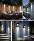 Eight Pack Solar Fence Lights Cold White Outdoor Waterproof Wall Lights illuminating garden patio and fence, waterproof design