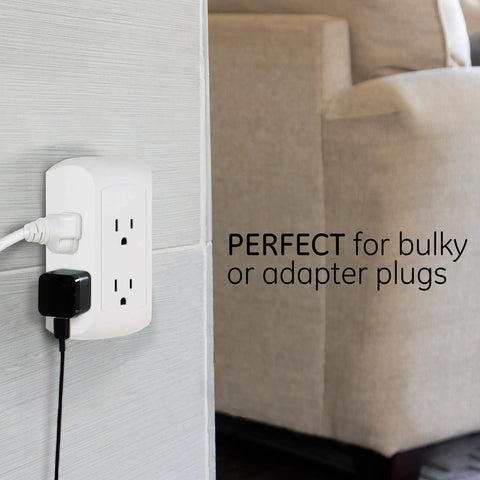 Six Outlet Surge Protector Wall Tap With Side Access And Spaced Outlets For Bulky Chargers 560 Joules UL Listed 3 Prong Power Strip Charging Station White