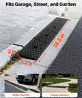 Two Pack Heavy Duty Rubber Curb Ramp With 2 Inch Rise For Cars SUVs Trucks And Trailers, shown installed on curb with drainage tank design