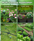 Multi-application of 95.5 Feet Drip Irrigation Kit in flower beds, plant pots, grasslands, and vegetable garden