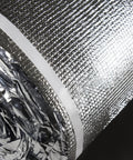 Close-up of rolled 3 In 1 Vapor Barrier Flooring Underlayment Bundled With PreAttached Overlap Tape 2mm foam pad.