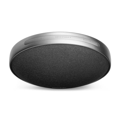 Onyx Studio 9 Portable Bluetooth Speaker with Built-In Battery and USB Charging, round black design front view