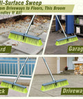 18 Inch Push Broom With 47 Inch Handle For Multi Surface Floor Cleaning On Deck Patio Garage And Driveway Dual Bristle Scrub Brush