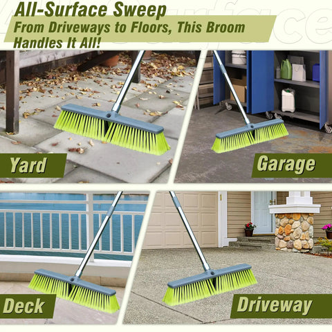 18 Inch Push Broom With 47 Inch Handle For Multi Surface Floor Cleaning On Deck Patio Garage And Driveway Dual Bristle Scrub Brush